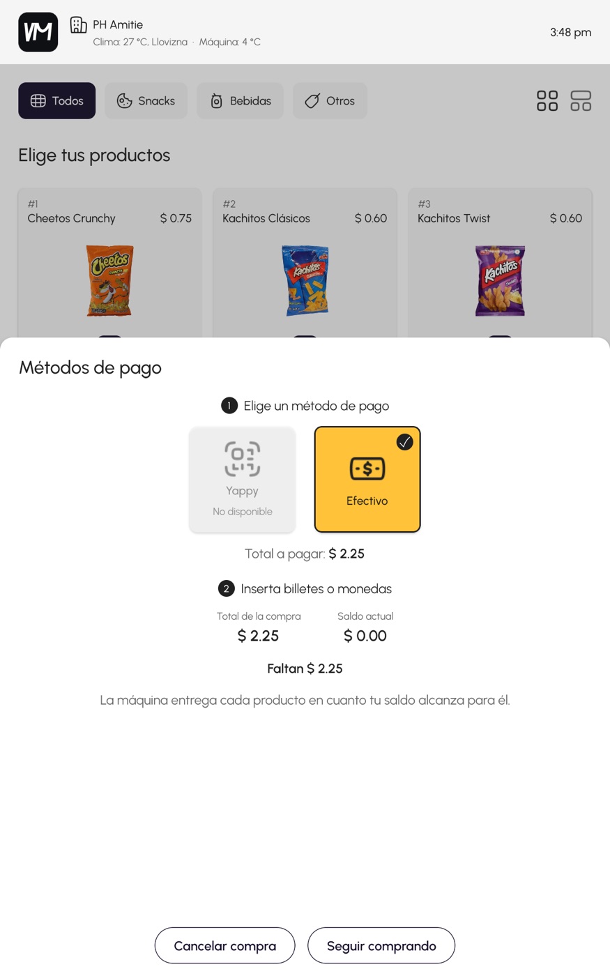 Pantalla de pago con Yappy, tarjeta o efectivo